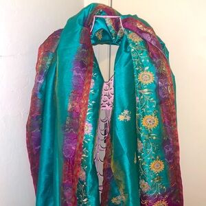 Vintage Turquoise Blue Multi Ornate Sari wide and long body robe